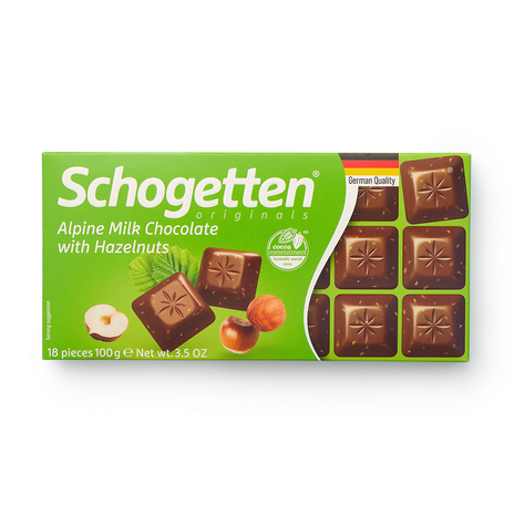 Шоколад Schogetten Alpine Milk Chocolate with Hazelnuts Альпийский молочный с фундуком порционный