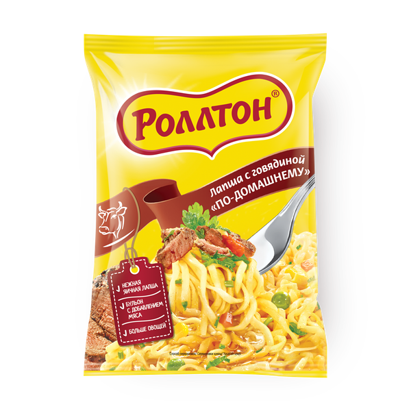 Лапша быстрого приготовления «Роллтон» По-домашнему с говядиной