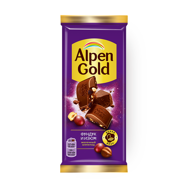 Шоколад молоч­ный Alpen Gold фундук-изюм