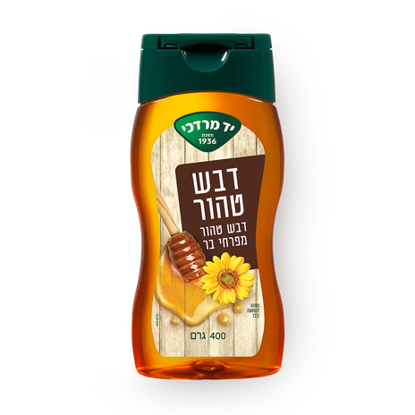 דבש טהור יד מרדכי מפרחי בר בבקבוק לחיץ