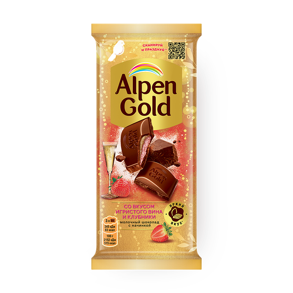 Шоколад молоч­ный Alpen Gold клубни­ка