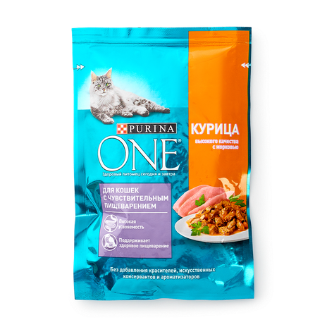 Влажный корм для кошек с чувствительным пищеварением Purina One курица с морковью