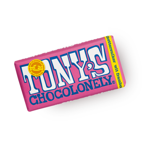 Tony's  White chocolate raspberries and pop rocks