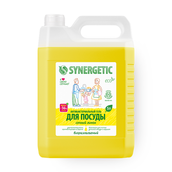 Гель для мытья посуды Synergetic антибактериальный сочный лимон