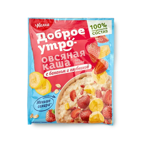 Каша овсяная без варки «Увелка» с бананом и клубникой