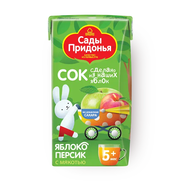 Сок «Сады Придонья» яблоко-персик с мякотью с 5 месяцев