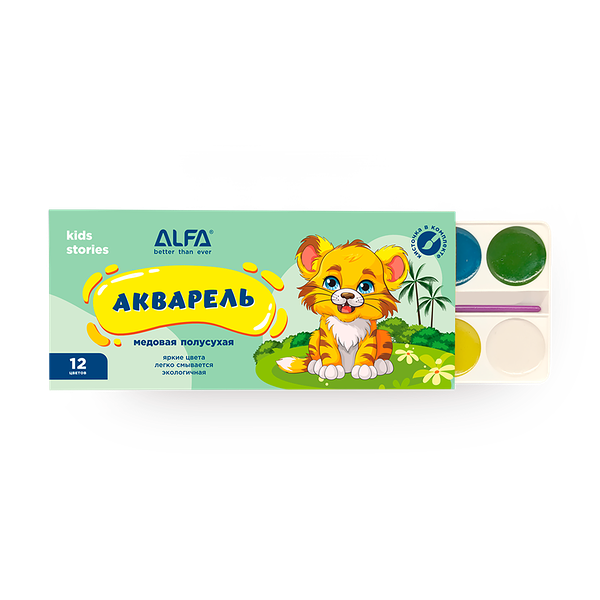 Краски акварельные Alfa Kids Stores 12 цветов