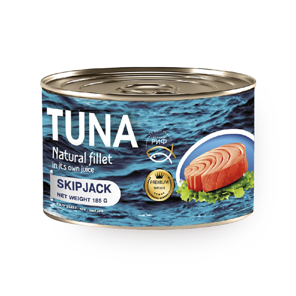 Тунец в кусках Skipjack «Морской риф» в собственном соку