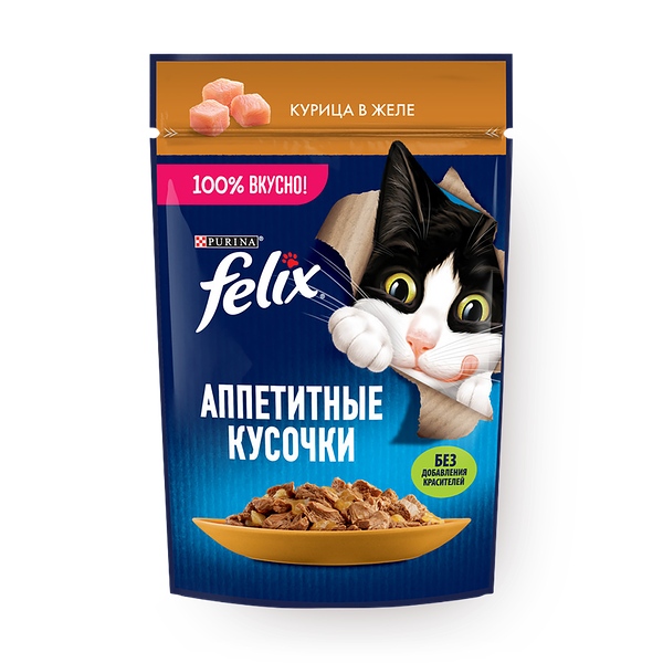 Влажный корм для кошек Felix Аппетитные кусочки с курицей в желе