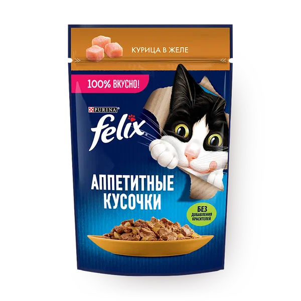 Влажный корм для кошек Felix Аппетитные кусочки с курицей в желе