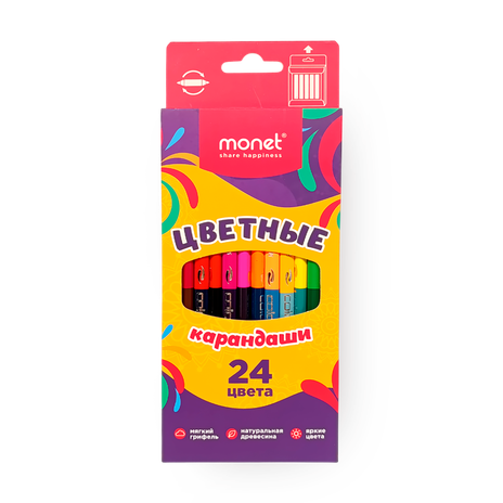 Карандаши цветные Monet двусторонние 24 цвета