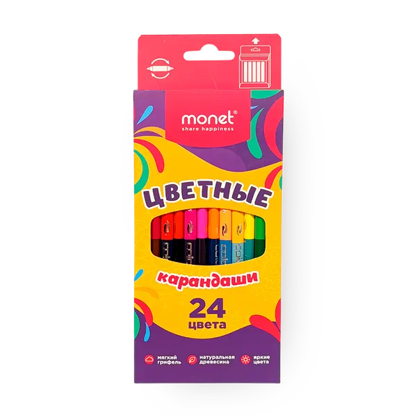 Карандаши цветные Monet двусторонние 24 цвета