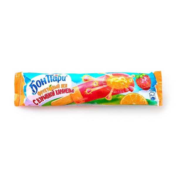 Фруктовый лёд Взрывной ураган «Бон Пари» апельсин и клубника с взрывной карамелью эскимо