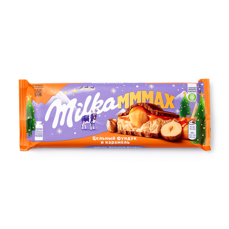 Шоколад молочный Milka Мммах с молочно-карамельной начинкой и обжаренным цельным фундуком
