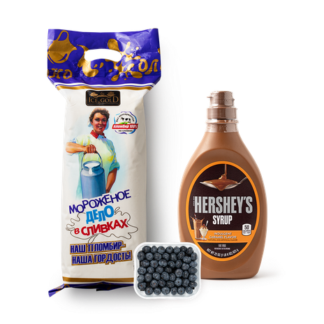 Пломбир Ice And Gold с карамельным сиропом Hershey's и голубикой Juicy Garden