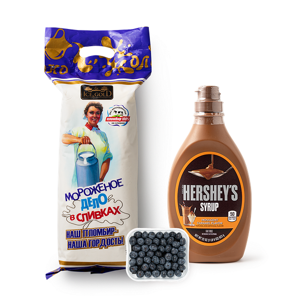 Пломбир Ice And Gold с карамельным сиропом Hershey's и голубикой Juicy Garden