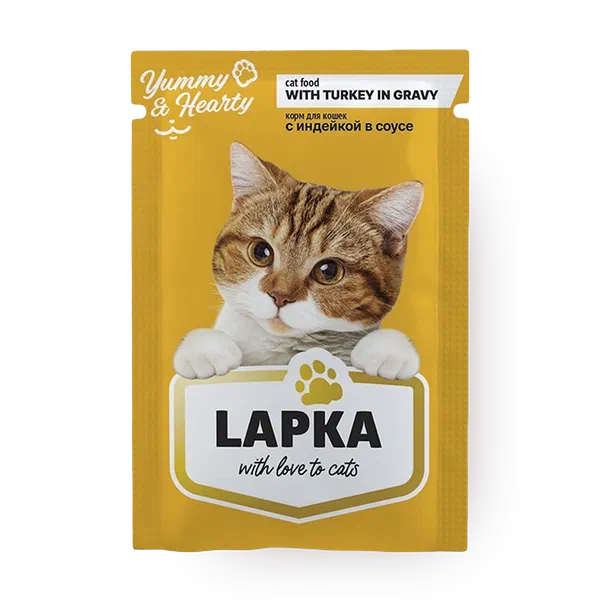 Корм влажный для кошек Lapka с индейкой в соусе от 1 до 12 месяцев