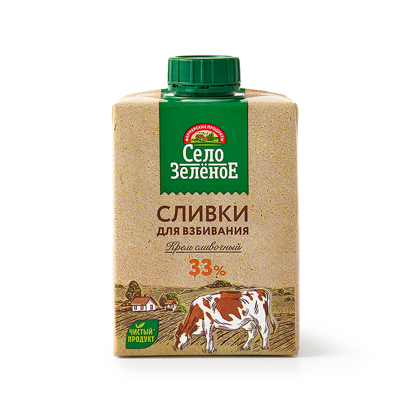 Сливки для взбивания 33% «Село Зелёное» ультрапастеризованные