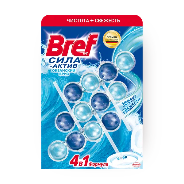 Туалетный блок «Бреф» Сила-актив 4 в 1 Океанский бриз, 3 шт.