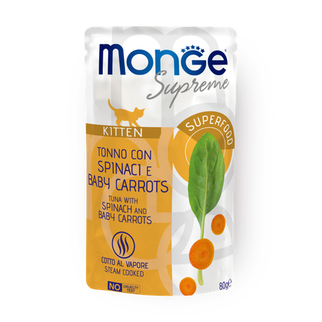 Влажный корм для котят Monge Supreme тунец со шпинатом и мини-морковью