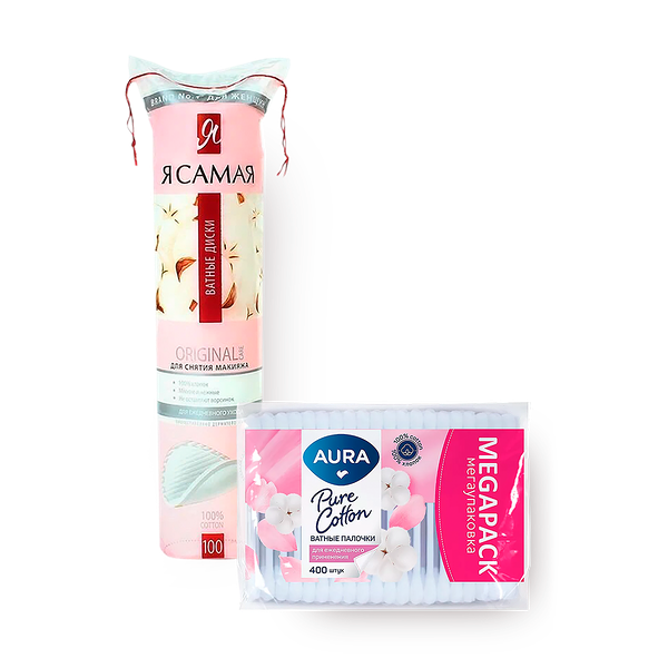 Ватные палочки Aura Beauty 400 шт, 1 pc + Ватные диски «Я самая», 100 pc