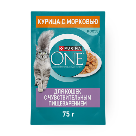 Влажный корм для кошек с чувствительным пищеварением Purina One курица с морковью