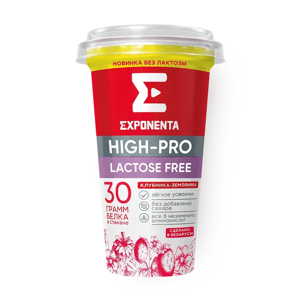 Напиток кисломолочный обезжиренный Exponenta High-Pro клубника-земляника без лактозы