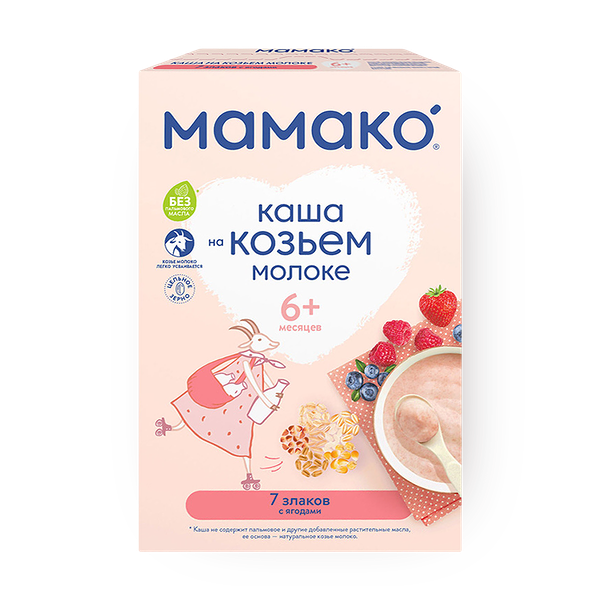 Каша на козьем молоке 7 злаков «Мамако» с ягодами с 6 месяцев
