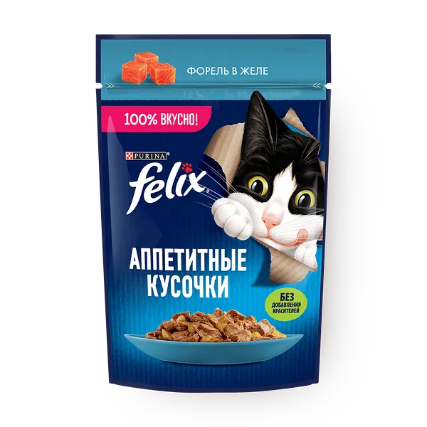 Корм влажный для кошек Felix желе со вкусом форели