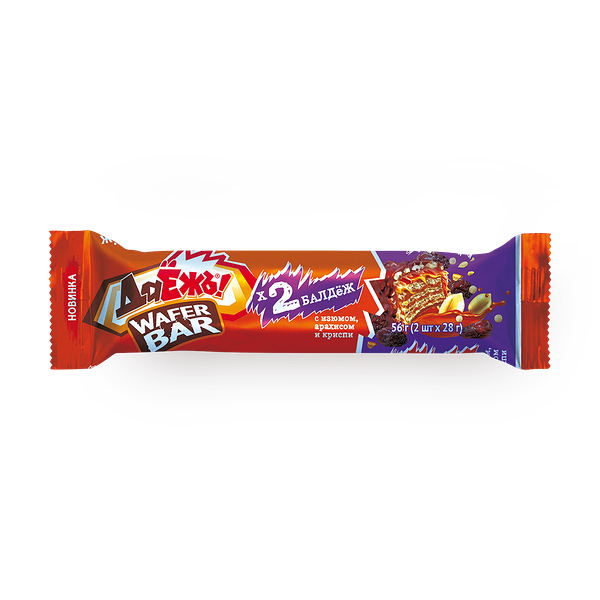 Батончик вафельный «Даёжъ!» Wafer Bar с карамелью, изюмом, арахисом и криспи