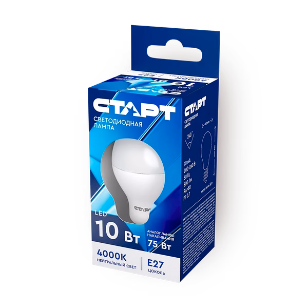 Лампа светодиодная «Старт» LED Е27 10W40 груша нейтральный свет