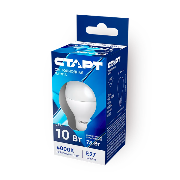 Лампа светодиодная «Старт» LED Е27 10W40 груша нейтральный свет