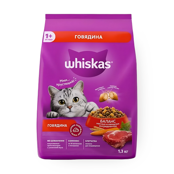 Сухой корм для кошек Whiskas подушечки с паштетом говядина