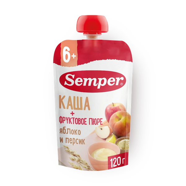 Каша с фруктовым пюре Semper яблоко-персик с 6 месяцев