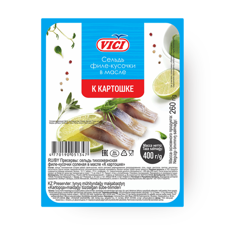 Сельдь филе кусочки К картошке в масле охлаждённая Vici