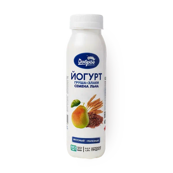 Йогурт «Доброе деревенское утро» груша-злаки-семена льна 1,2%