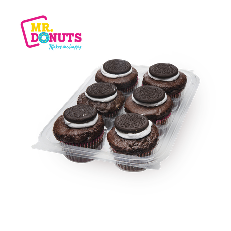 Six Mr. Donuts Oreo Cupcakes