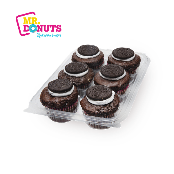 Six Mr. Donuts Oreo Cupcakes