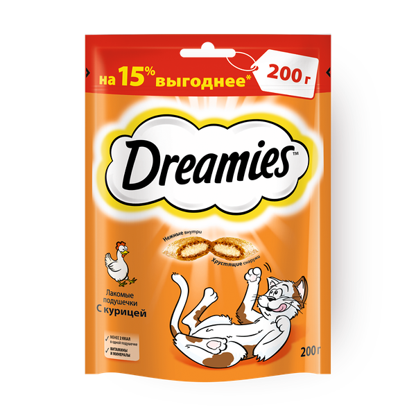 Лакомство для кошек Dreamies подушечки с курицей