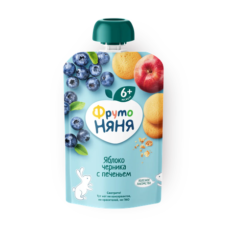 Пюре «ФрутоНяня» из яблок и черники с печеньем с аронией