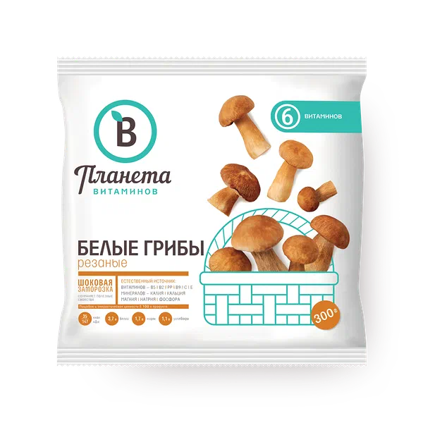 Грибы Белые «Планета витаминов» резаные замороженные