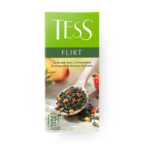 Чай зелёный Tess Flirt с ароматом белого персика и клубники в пакетиках
