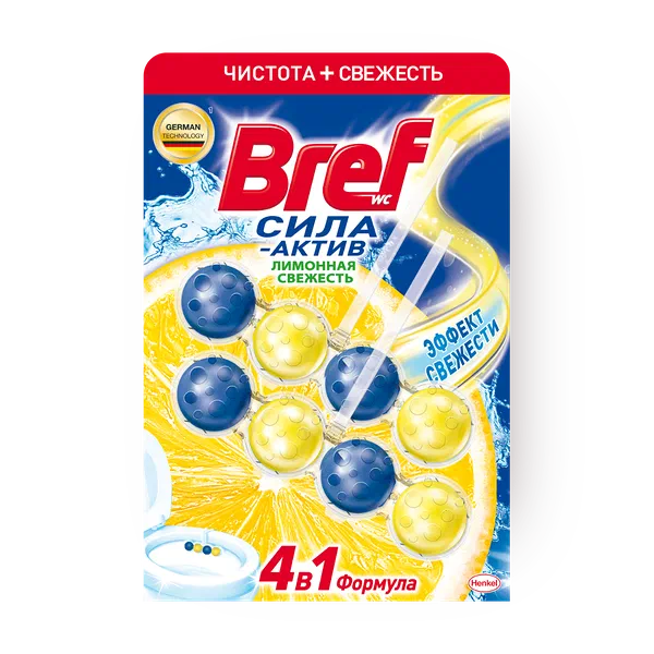 Туалетный блок «Бреф» Сила-актив 4 в 1 Лимонная свежесть, 2 шт.
