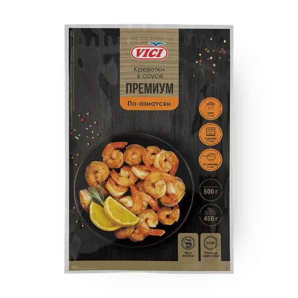 Креветки очищенные Vici Премиум белоногие с хвостиком в соусе По-азиатски