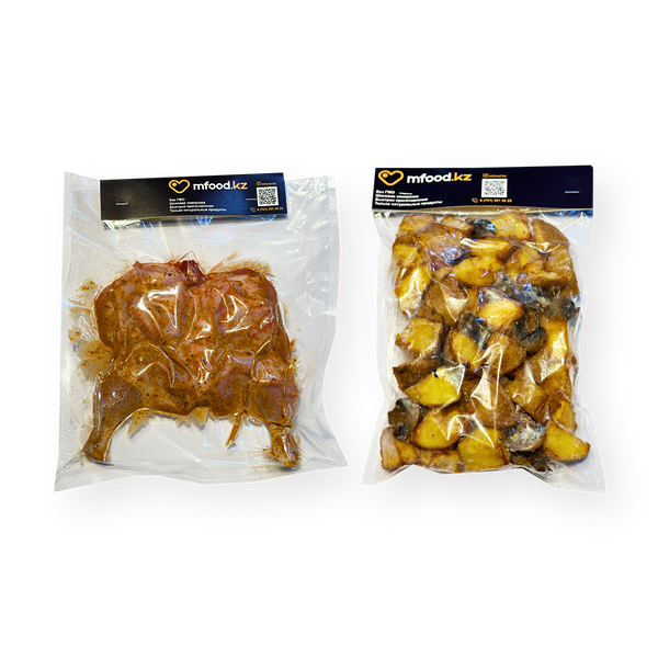 Цыплёнок табака с картофельными дольками с грибами и розмарином Mfood.kz