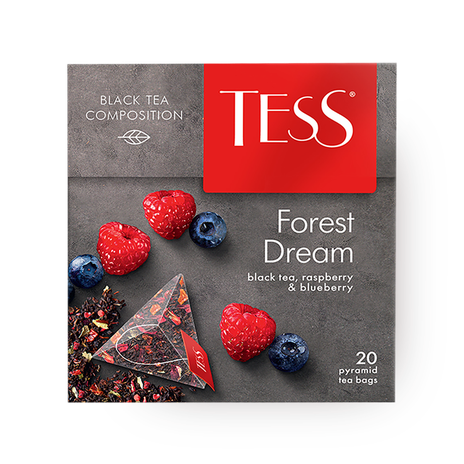 Чай чёрный Tess Forest Dream с малиной и черникой в пирамидках