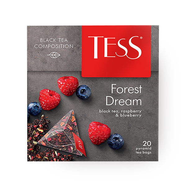 Чай чёрный Tess Forest Dream с малиной и черникой в пирамидках