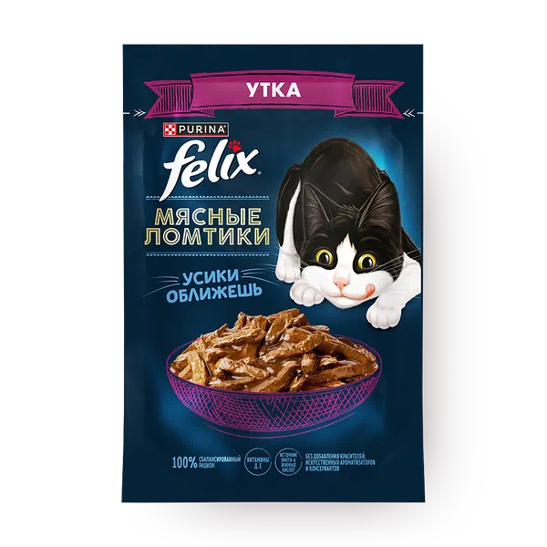 Влажный корм для кошек Felix Мясные ломтики утка