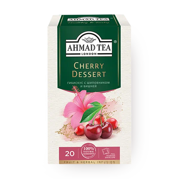 Чай травяной Cherry Dessert Ahmad Tea гибискус с шиповником и вишней в пакетиках