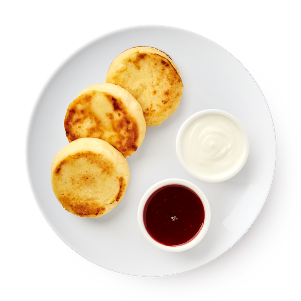 Сырники с малиновым джемом и греческим йогуртом «Из Лавки»